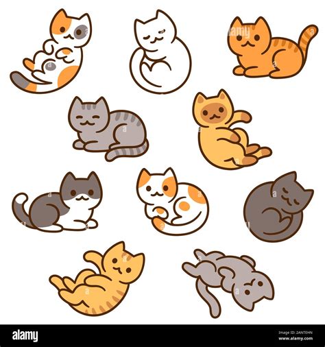 Cute cartoon cat drawing set, different breeds and colors. Hand drawn ...