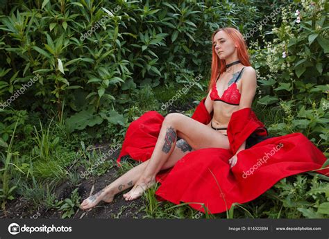 Sensual Gothic Girl Red Lingerie Leather Harness Halloween Theme Stock Photo By Bjjenzor Gmail