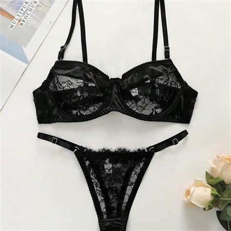 Factory Custom Sexy Mature Women Black Lace See Through Bra And G