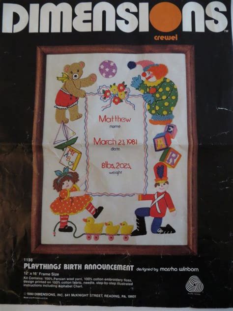 Vintage Crewel Embroidery Kit Playthings Birth By Catbazaar Crewel