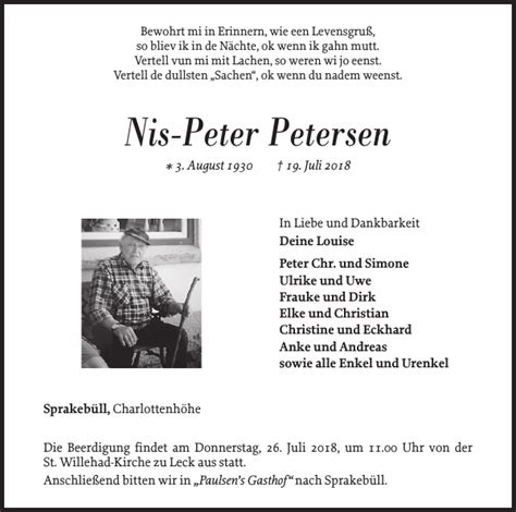 Nis Peter Petersen Gedenken Husumer Nachrichten