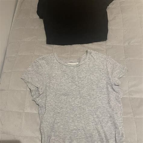 Nude Lucy Black And Grey Cropped Ribbed Tees Depop