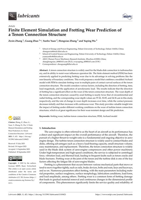 PDF Finite Element Simulation And Fretting Wear Prediction Of A Tenon