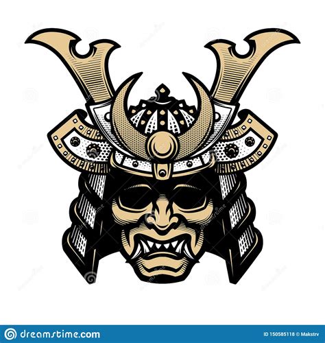 Samurai Warrior Mask Traditional Armor Of Japanese Warrior Vector