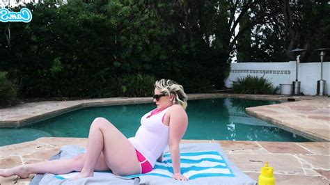 Blonde Hot MILF Oils Up Her Boobs And Masturbates By The Pool The Butt