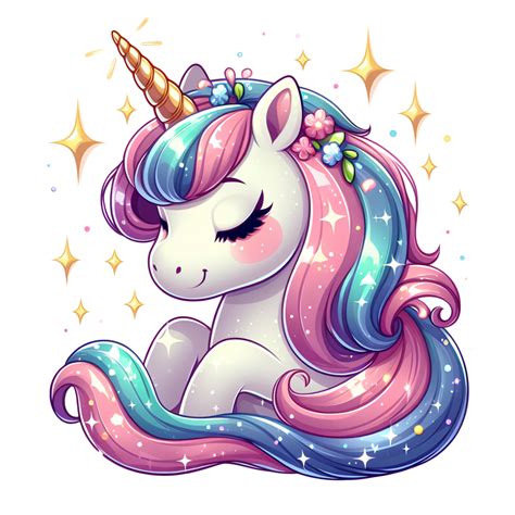 Descargar mágico unicornio con espumoso cuerno y arco iris melena en