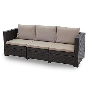 Keter 3 Sitzer Rattan Sofa Premium Panama Garten Lounge Mit Kissen In