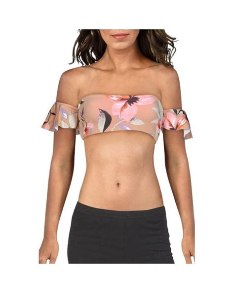 The Bikini Lab Bandeau Off The Shoulder Swim Top Separates In Gray Lyst