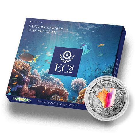 Colorized Silver Ec St Kitts And Nevis Conch Shell Coins