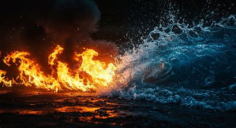 Intense Clash between Fire and Water. Vibrant Orange Flames Aggressively Meet a Stock ...