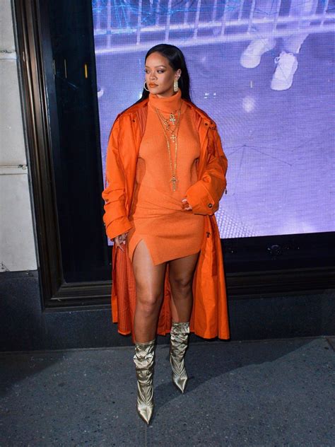 Rihanna Braless In Short Orange Dress Hot Celebs Home