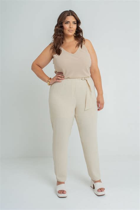Cal A Reta Crepe Argola Nude Rery Roupa Feminina Plus Size
