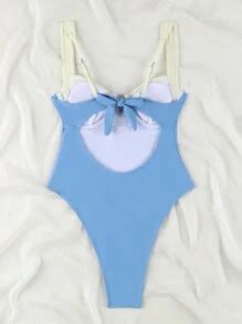 Maiô Bikini de uma peça Polovedo oficial decote em V em preto e branco recortes