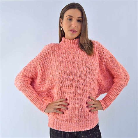 Blusa Tricot Malhas Cida Gola Rolê Coral Pole Modas