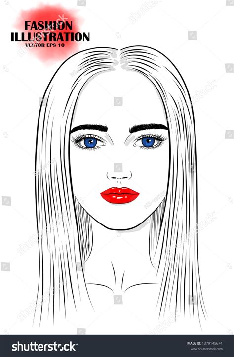 Portrait Sketch Face Young Woman Red Stock Vector Royalty Free