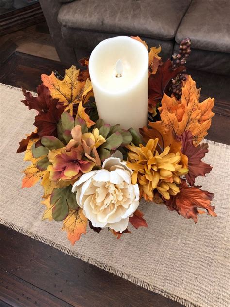 Fall Floral Candle Ring Fall Candle Wreath Mini Fall Wreath Etsy