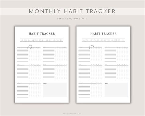 Minimalist Habit Tracker Printable Habit Tracker Bundle Etsy