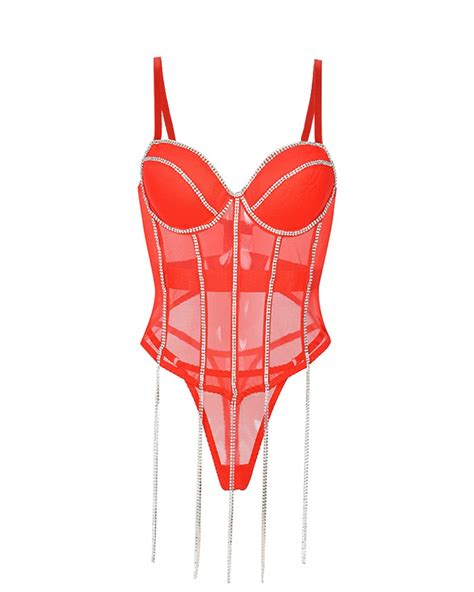 Sheer Mesh Tassel Design Backless Lingerie Set