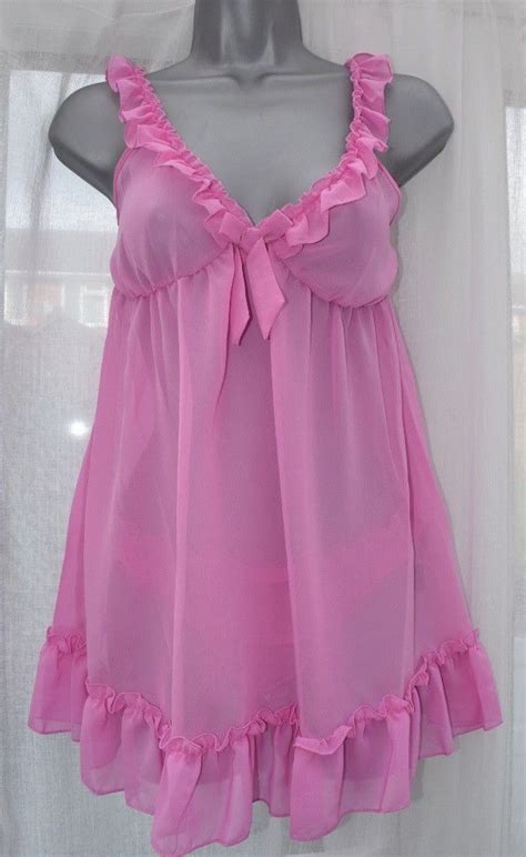 3 Piece Set Babydoll Pink Sexy Baby Doll Top Knickers Wrap Lingerie Pj