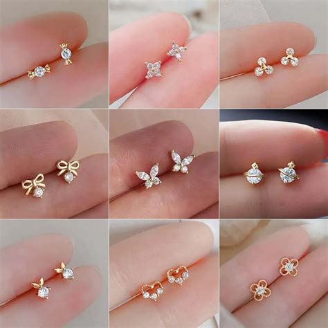 Tibetan Silver Mini Crystal Butterfly Sweet Stud Earrings For Women