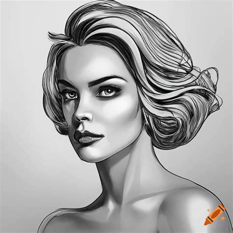 Line Art Coloring Book Page Of A Beautiful Woman