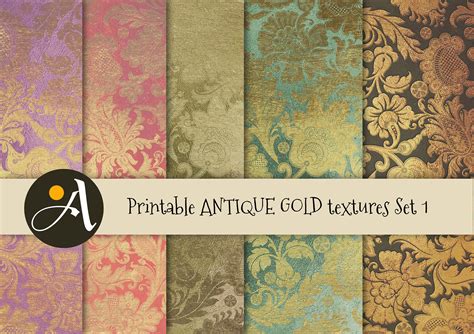 5 Printable Papers Antique Gold Textures Instant Digital Download