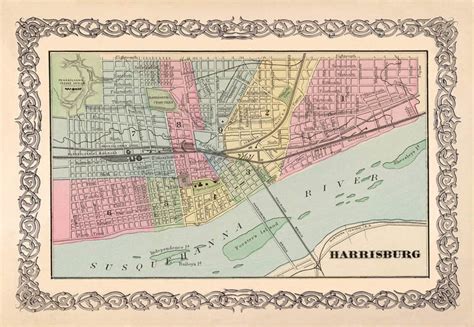 Harrisburg Map Antique Harrisburg pennsylvania City Map - Etsy