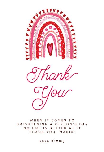 Rainbow Hearts Thank You Card Template Free Greetings Island