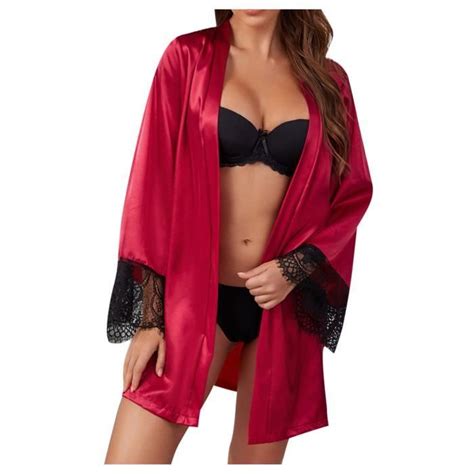 Femmes Grande Taille Lingerie Sexy Robe En Soie Satin Peignoir V Tements De Nuit Pyjamas