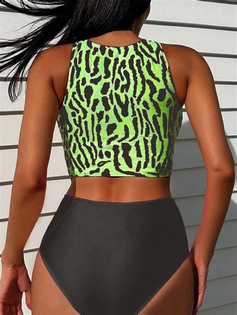 Allover Print Twist Front High Waisted Bikini Swimsuit Shein Usa