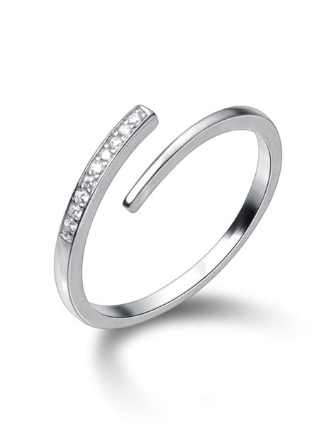 Sterling Silver Cubic Zirconia Irregular Minimalist Midi Ring