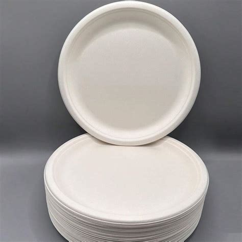 9 Inch Disposable White Sugarcane Bagasse Plates Made Of Natural