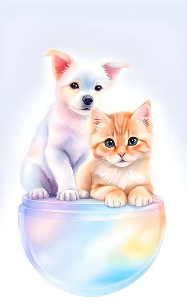 Premium AI Image | Illustration of cute baby dog and cat