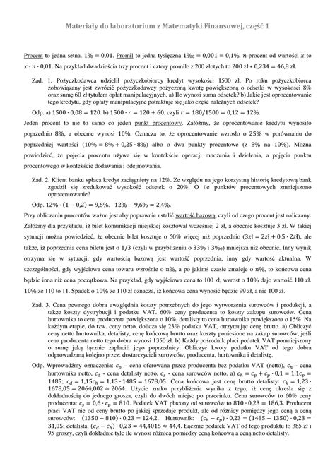 Matematyka Finansowa Zadania Materia Y Do Laboratorium Z Matematyki