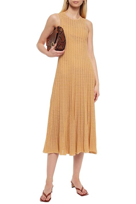 SANDRO Alena Pleated Metallic Pointelle Knit Midi Dress THE OUTNET