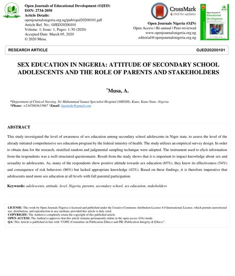 PDF SEX EDUCATION IN NIGERIA ATTITUDE OF SECONDARY SCHOOL ADOLESCENTS AND THE ROLE OF PARENTS