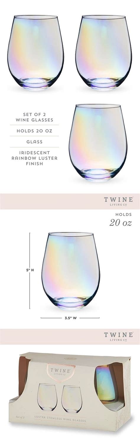 Rainbow Luster Finish Stemless Wine Glasses By Twine Set Of 2 Personalized Ts And Party