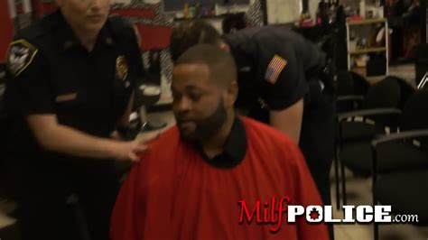 Milf Cops Barge Into Barbershop And Make Criminal Screw Them