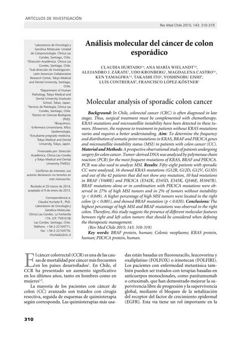 Pdf An Lisis Molecular Del C Ncer De Colon Espor Dico Pdf File