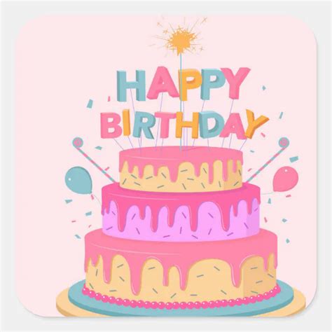 Happy Birthday Square Sticker Zazzle