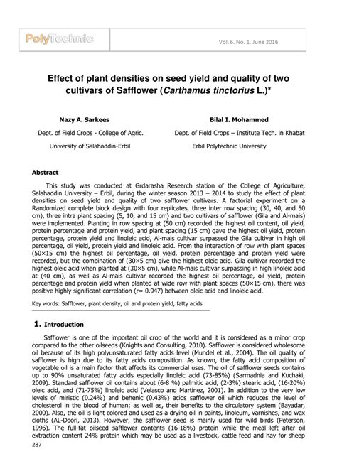 PDF Effect Of Plant Densities On Seed Yield And Quality Of Two