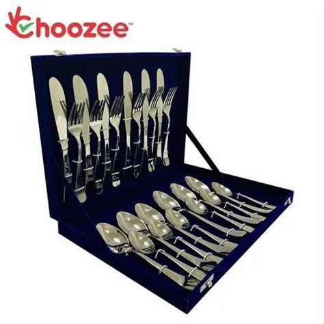 Choozee Silver 24 Pieces Cutlery Set Plain 12 Gauge Stainless Steel