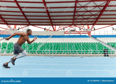 Half Naked Sportsman Running To The Finish Stock Image Image Of Male Healthy