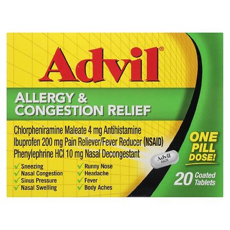 Advil Allergy Congestion Relief Coated Tablets Walgreens