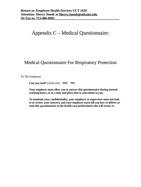 Cal Osha Respirator Medical Evaluation Questionnaire Fill Doc