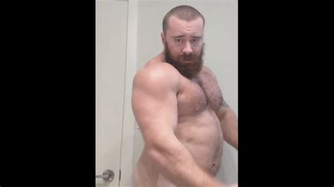 Bodybuilder Sweaty Naked Flex Before Shower Beefy Big Hairy Musclebear Alpha Hung Cock Bull