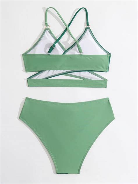 Shein Chicas Adolescentes Ba Ador Bikini Cruzado De Color Combinado Moda De Mujer Shein M Xico