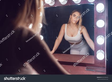 Sexy Blonde Woman Huge Breast Looks Stock Photo 663249670 Shutterstock