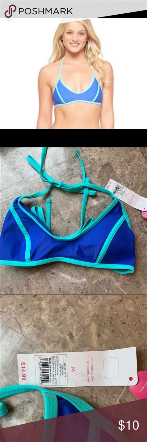 Xhilaration Blue Padded Tie Neck Swim Bikini Top Xhilaration Blue In