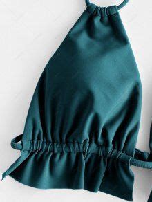 Zaful Halter Tie Ladder Cutout Ruffle Bikini Swimwear In Greenish Blue Zaful